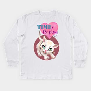 Sweet cute white kitten best friend. Love you cat. Kids Long Sleeve T-Shirt